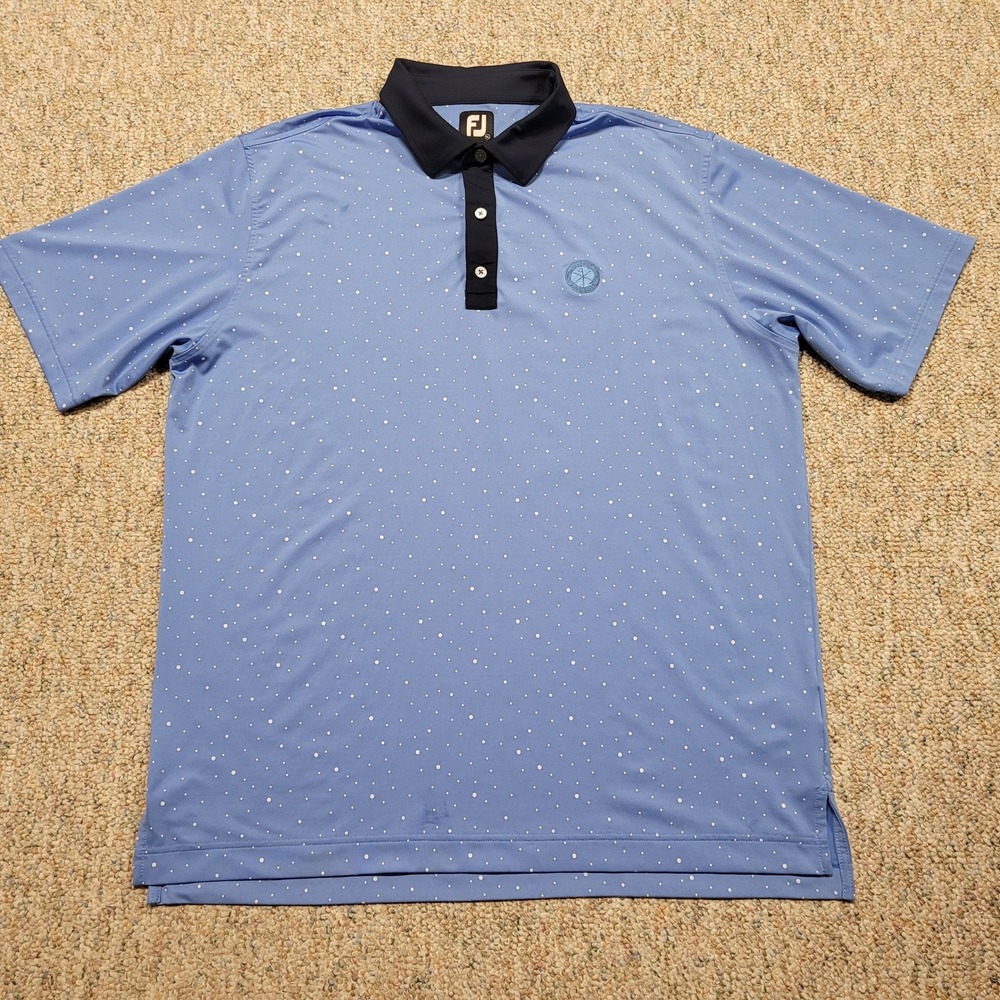 FootJoy Golf Polo Mens XL Blue AOP Dot Pete Dye Golf Club‎ Performance Shirt